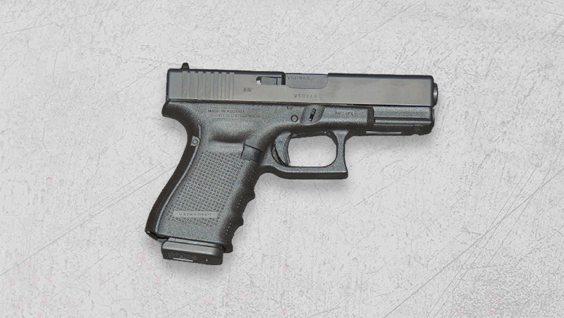 A gray black Glock 19 9x19 handgun