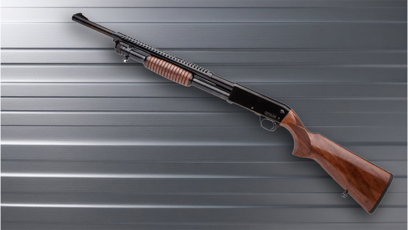 A brown Rock Island Armory shotgun