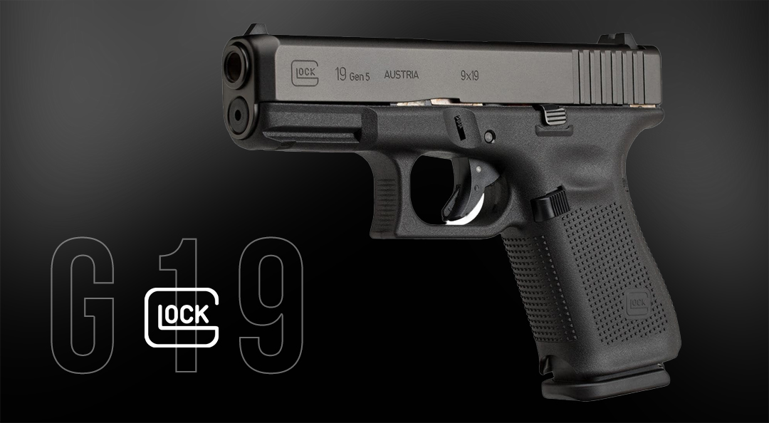 A black 9x19mm 19 gen5 Glock handgun