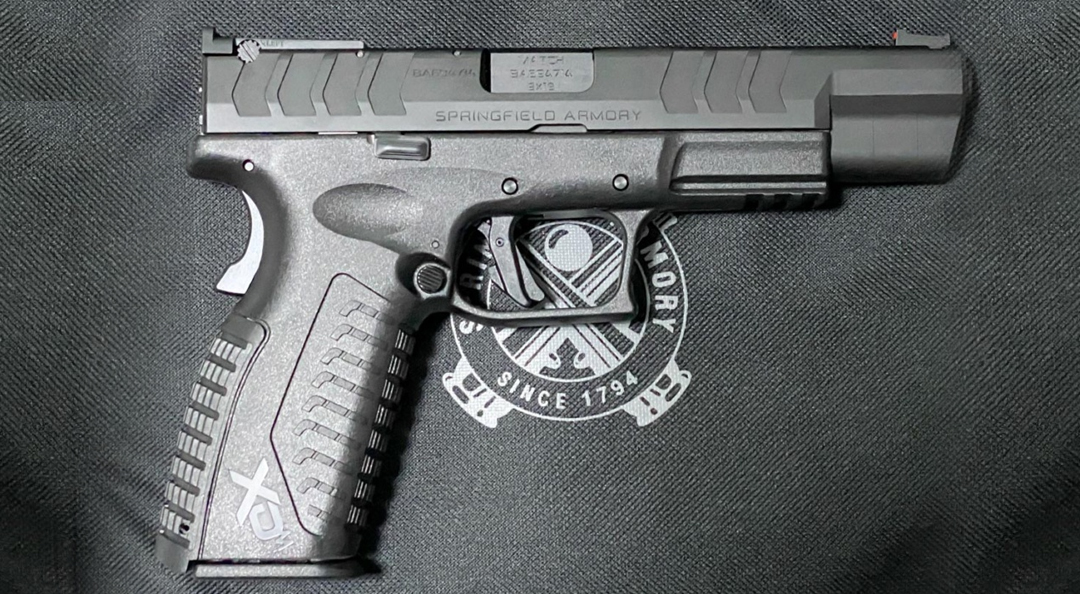 A black Springfield XD-M Elite 9mm handgun